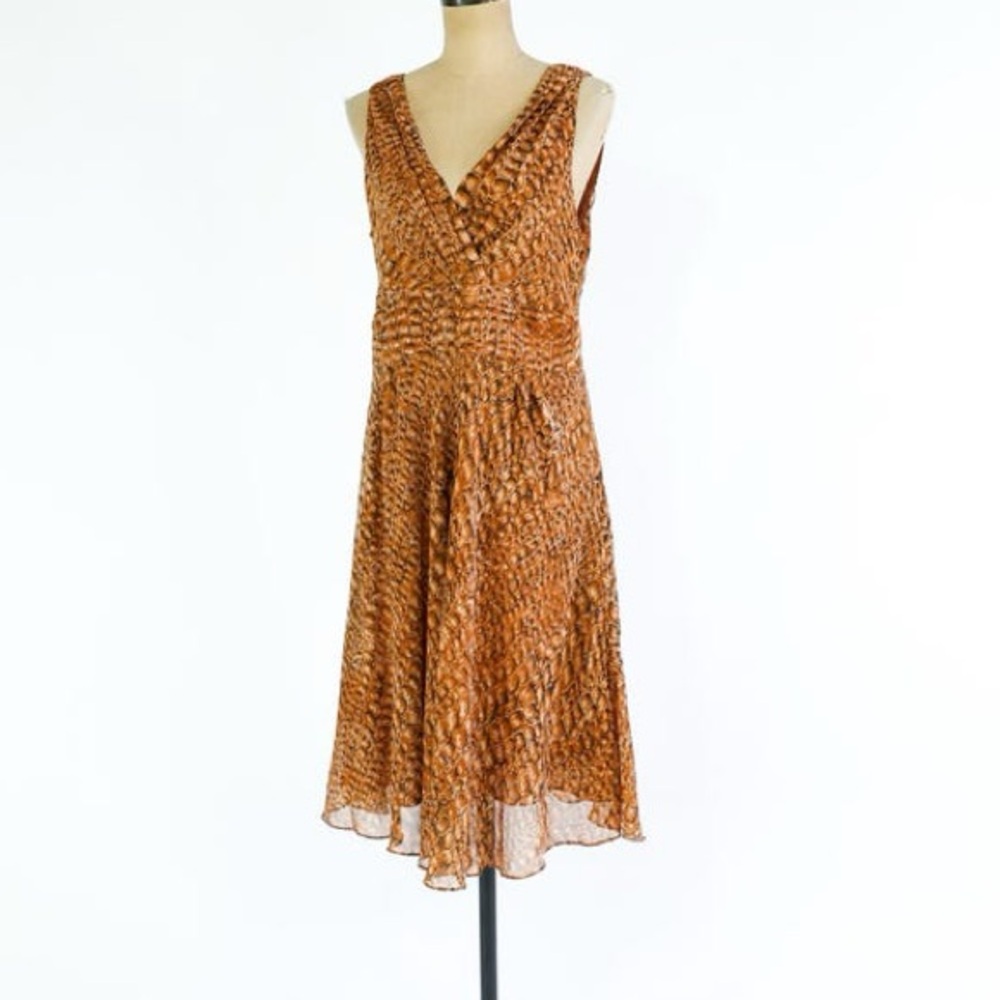 Vintage 1990s Silk Brown Reptile Print Midi Dress | Jones New York 12